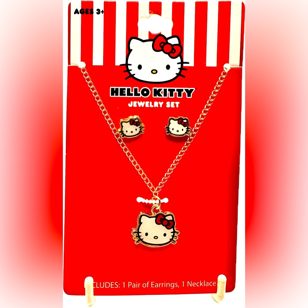 Cute Hello Kitty Earrings & Necklace Jewelry Set, NWOT